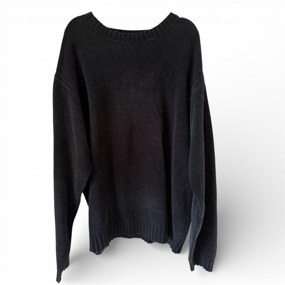 90s vintage black Nautica oversized crewneck sweater, Large, Made in Hong Kong